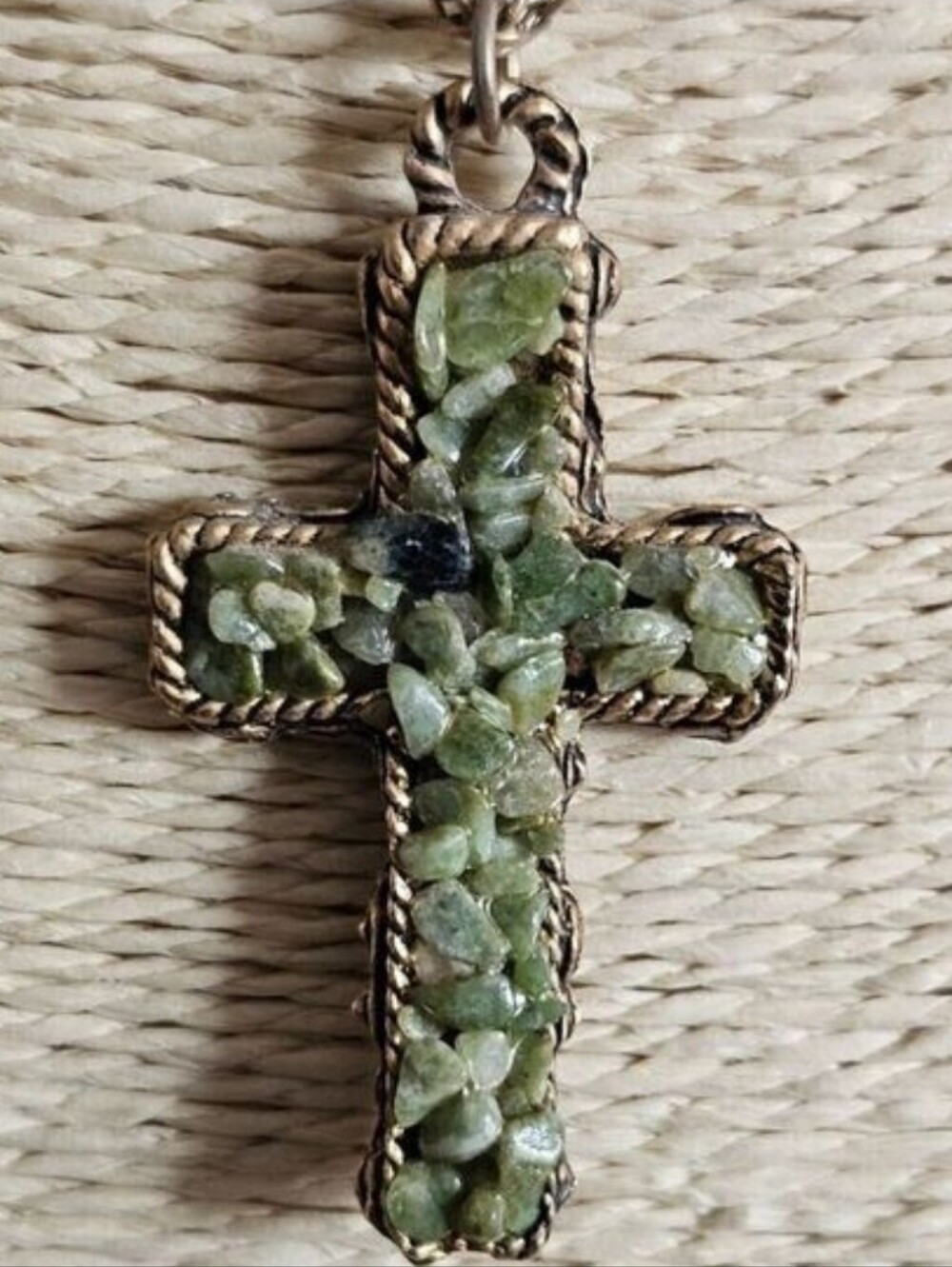 VINTAGE Gold Plated Druzy Cross Pendant Necklace With Chain
